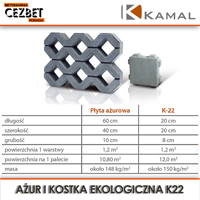Dostępne wymiary płyty ażurowej i kostki ekologicznej K22 Kamal