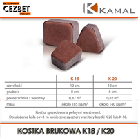 Wymiary kostki brukowej Kamal K18 K20