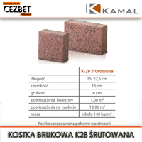 Wymiary kostki betonowej śrutowanej Kamal K28